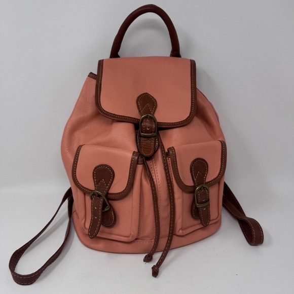 The Unbranded Brand Handbags - Vintage Italian Leather Backpack Purse – Coral Pink & Brown Made in Italy